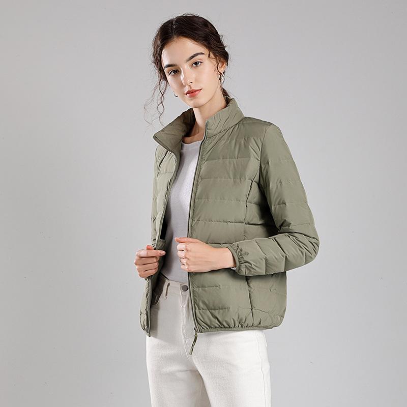Down jacket women's light and seamless glue pressing autumn and winter new stand-up collar short cold-proof slim-fitting white duck down jacket