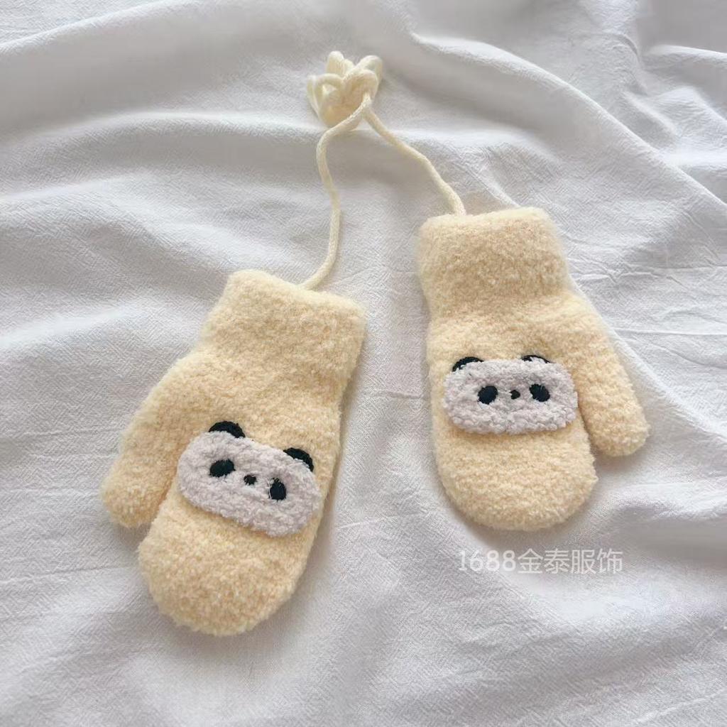 2-6 years old, Korean blogger, children's baby gloves, winter velvet warm bunny bear children's neck bag finger batch