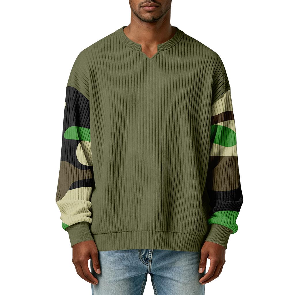 Herrtröja med snygg, ribbad och texturerad långärmad kamouflagemönster