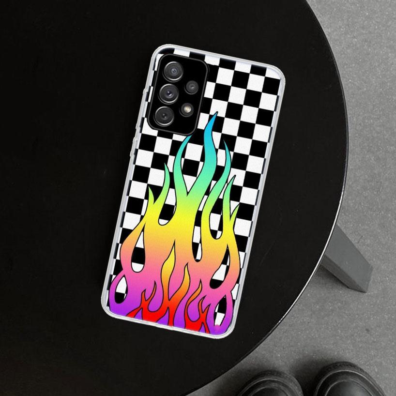 Black White Checkered Phone Case Cover For Samsung Galaxy A12 A22 A32 A52 A72 A02S A51 A50S A31 A20S A10S Note 20 Ultra 10 Plus