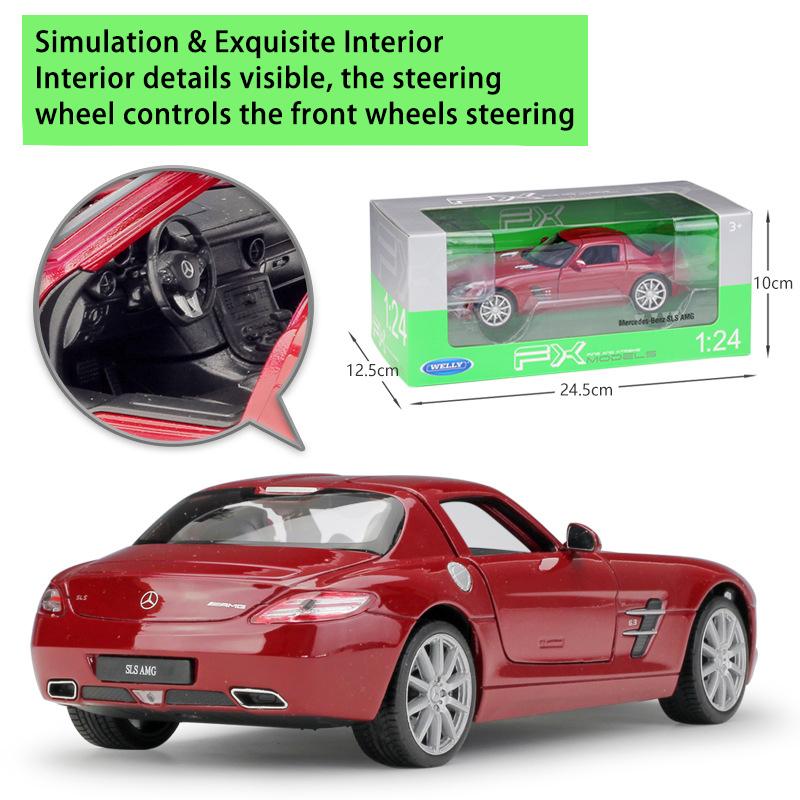 1/24 WELLY Mercedes Benz SLS AMG Sports Car Alloy Model Toy Diecast Model Simulation Car Decoration Boy Collection Gift