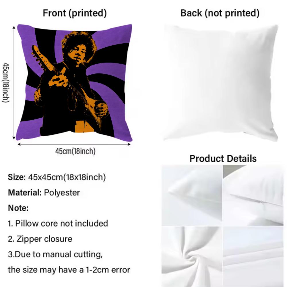 Singerj-Jimi H-Hendrix Cushion Cover Multi-Scene Pillow Cover For Home & Car - Reversible, Soft & Durable For Daily Use