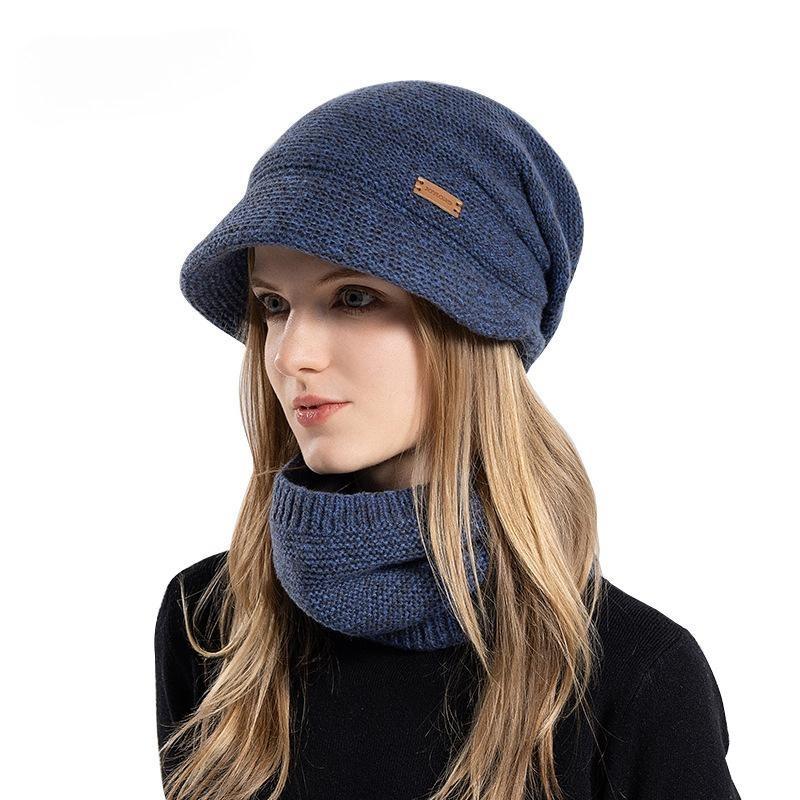 Winter Hat, Scarf Set, Velvet, Cold-proof and Warm Knitted Hat, Women's Hat with Brim, Ear Protectors, Wool Hat.