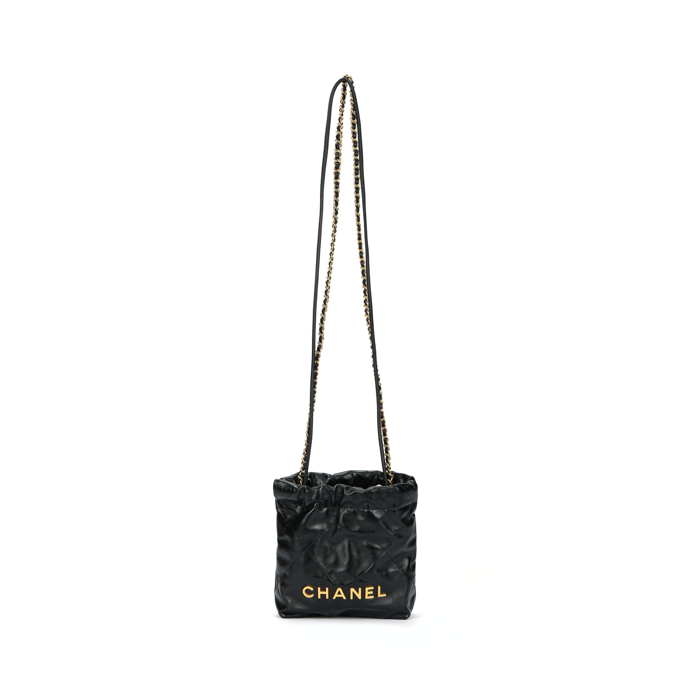 

Chanel 22bag Міні Чорна Жіноча Сумка Золота Монета Шкіряна Відро Плечова Сумка Через Плече Basic+Dust Bag чорний