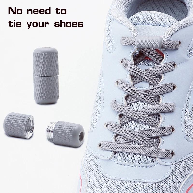 1/2 Pair Flat Elastic Shoe Laces Metal Capsule Buckle Shoelaces Without Ties Sneaker Kids Adult Quick Shoelace Shoes Accessories