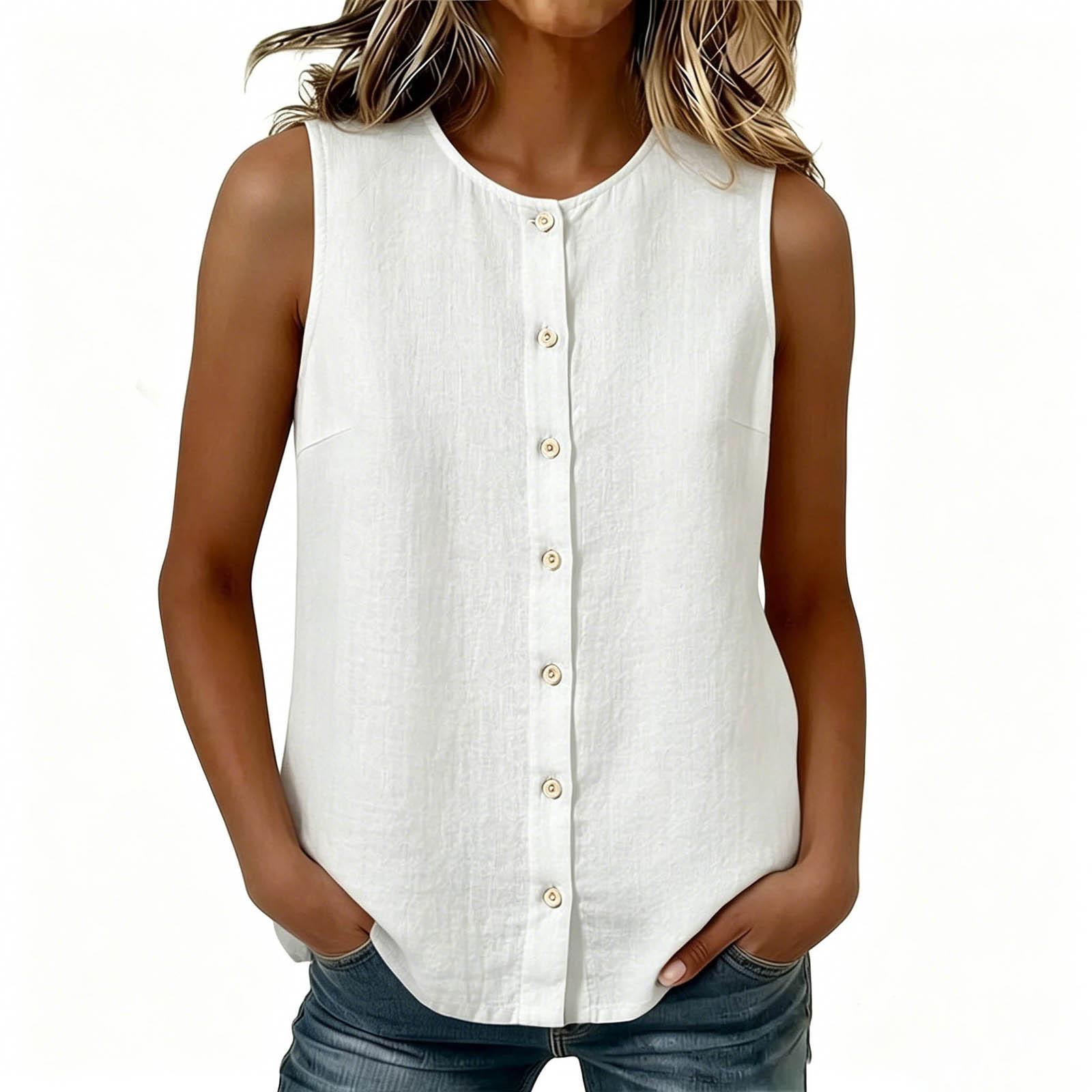 Women Bohemian Sleeveless Button Front Loose Casual Tank Top Blouse S
