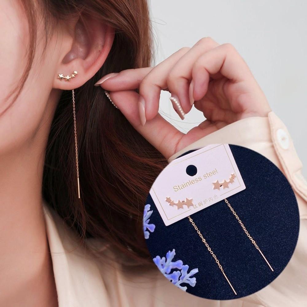 Long Wire Chain Earrings Star Beads Stud Earrings Elegant Tassel Earrings  Holiday Gift