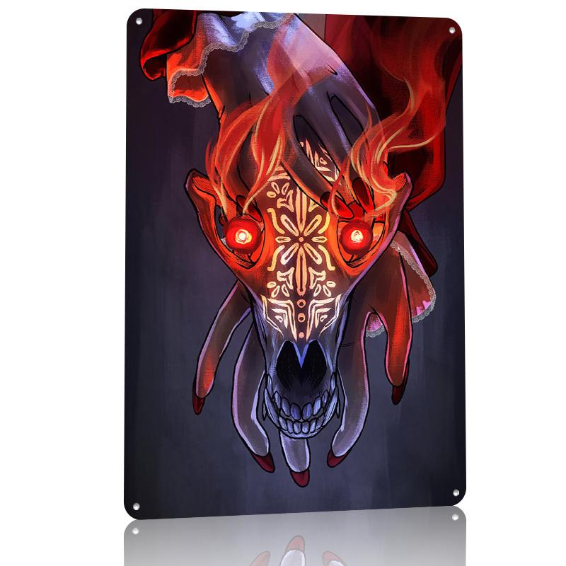 Skull in Flames D Printed Texture Poster Personalized Wall Art Retro Metal Tin Signs for Luxury Decoration Home Decor Ornaments