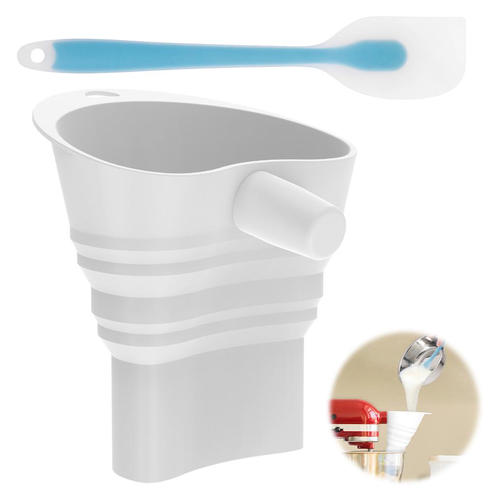 Silicone Flour Funnel Foldable Spill Proof Stand Mixer Flour Funnel with Scraper for Artisan Ksm150 5 Qt Tilt Head Stand Mixer