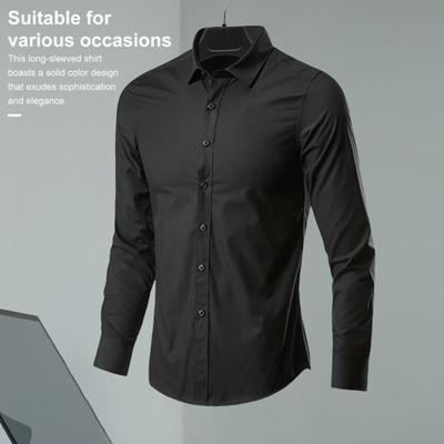 Camicia estiva da uomo con colletto rovesciato, tinta unita, monopetto, sottile, vestibilità slim, cardigan, maniche lunghe, lunghezza media, casual, da uomo, da ufficio