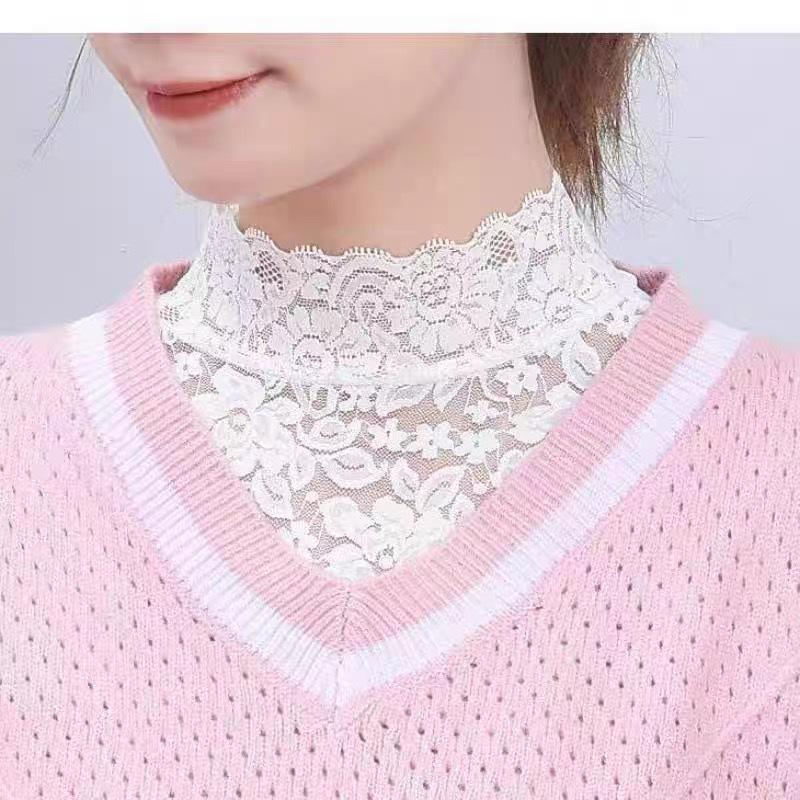 Versatile Black & White High-Elastic Lace Collar for Women's Autumn/Winter Sweaters