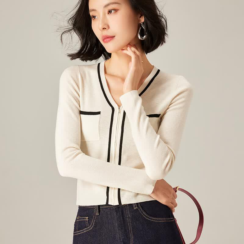 Women's Elegant V-Neck Wool Blend Knit Top