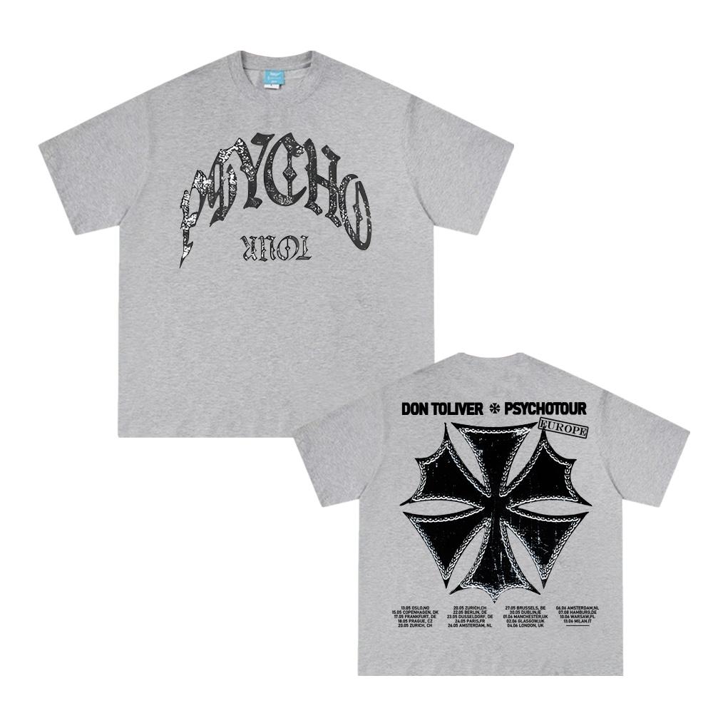 Don Toliver Grafické potisky Topy 100% Bavlna Kulatý výstřih Měkké Tričko PSYCHO TOUR EMBLEM TEE Dámské Oblečení Topy