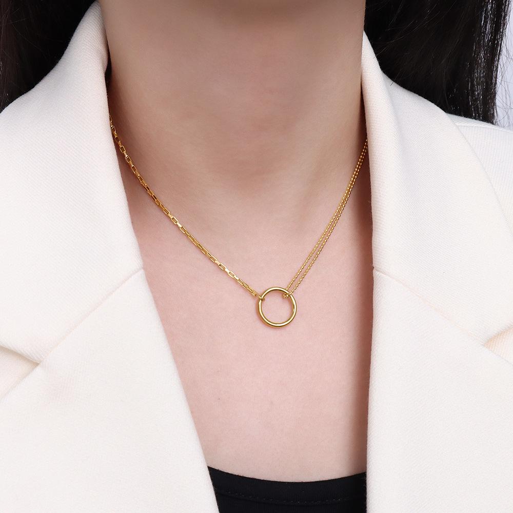 18 Karat Gold Geometrischer Kreis Doppelkette Halskette - Europäischer & Amerikanischer Stil