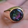 Round Alexandrite Quartz  925 Sterling Silver  Yellow Gold Filled Signet Ring