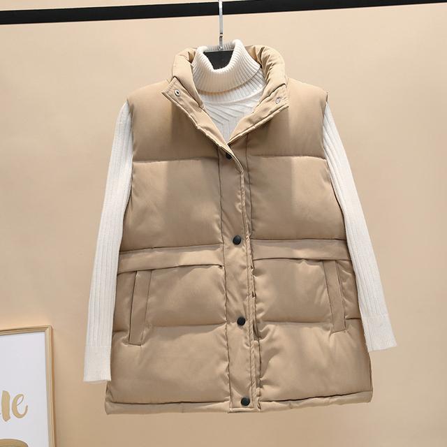 Winter Women Vest Coat Solid Sleeveless Down Cotton Button Pockets Female Coats Padded Winter Casual Outerwear