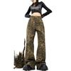 Retro High Street Wide-leg Leopard Print Design Latest Style Jeans Loose High Waist Straight-leg Floor Pants