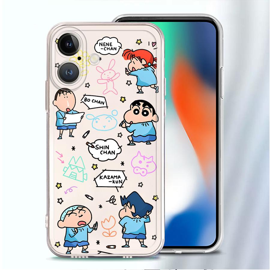 Soft Phone Cover Case for iPhone 17 Pro Max 12 Mini 16 11 XS Max XR 15 Air 7 8 14 Plus 13 Pro Crayon Shin Chan Cartoon