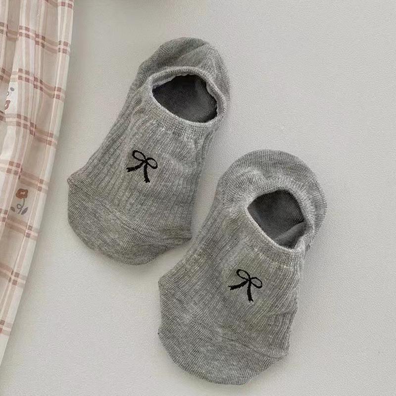 

Женские носки с бантом, однотонные, летние, тонкие, дышащие, невидимые, носки-лодочки, нескользящие, силиконовые, короткие, женские серый