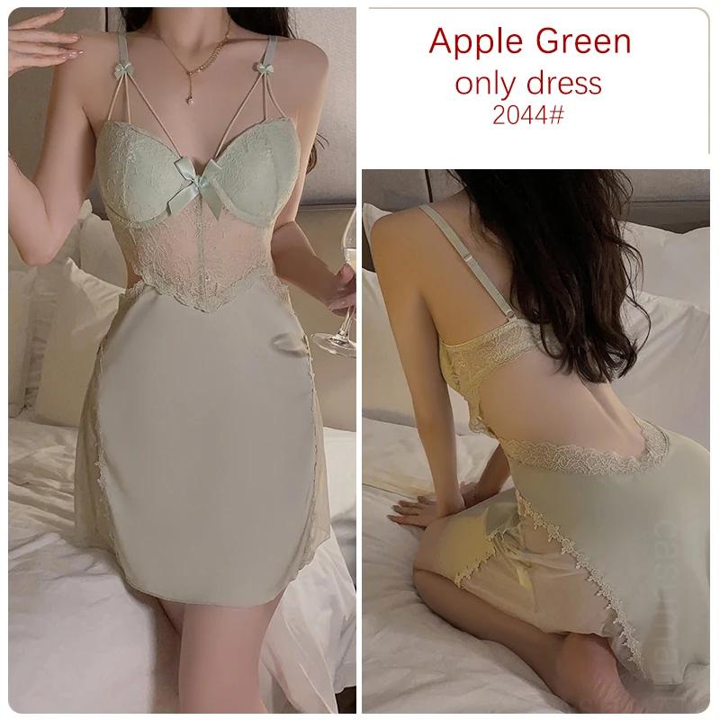 Lencería de Satén Conjunto de Pijama para Mujer Vestido Suspensor sin Espalda con Sujetador Pijama Sexy para Mujer