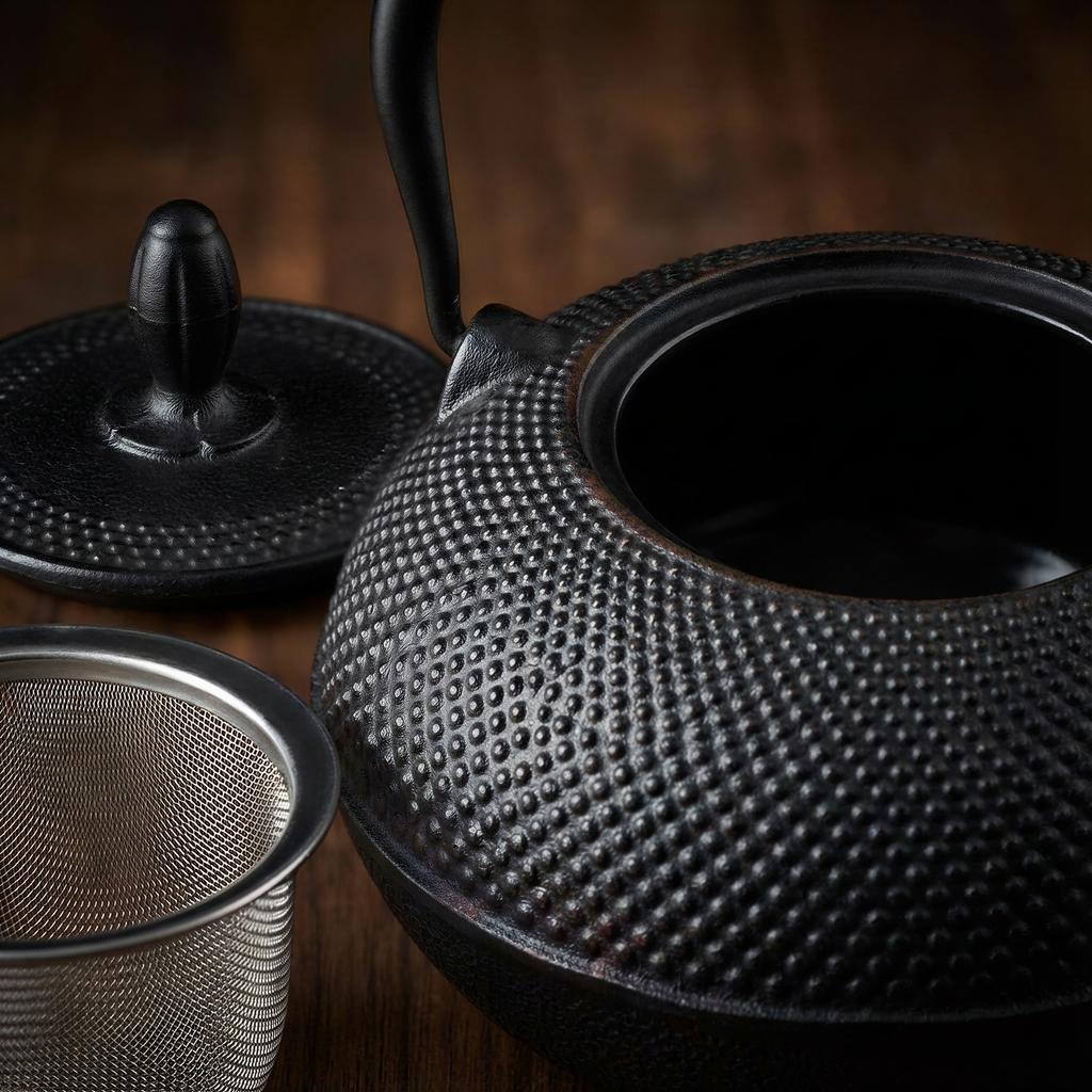 CAST IRON KETTLE 1.8L LARGE BLACK FOR TEA + STEEL INFuser