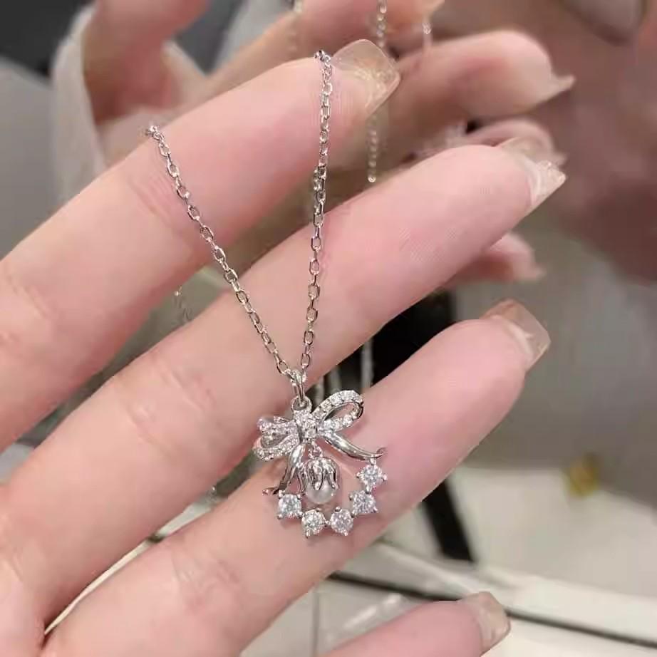 Купрониккелевое ожерелье-колокольчик с подвеской в виде лилии и бантом - Милая цепочка для свитера Рождественский подарок