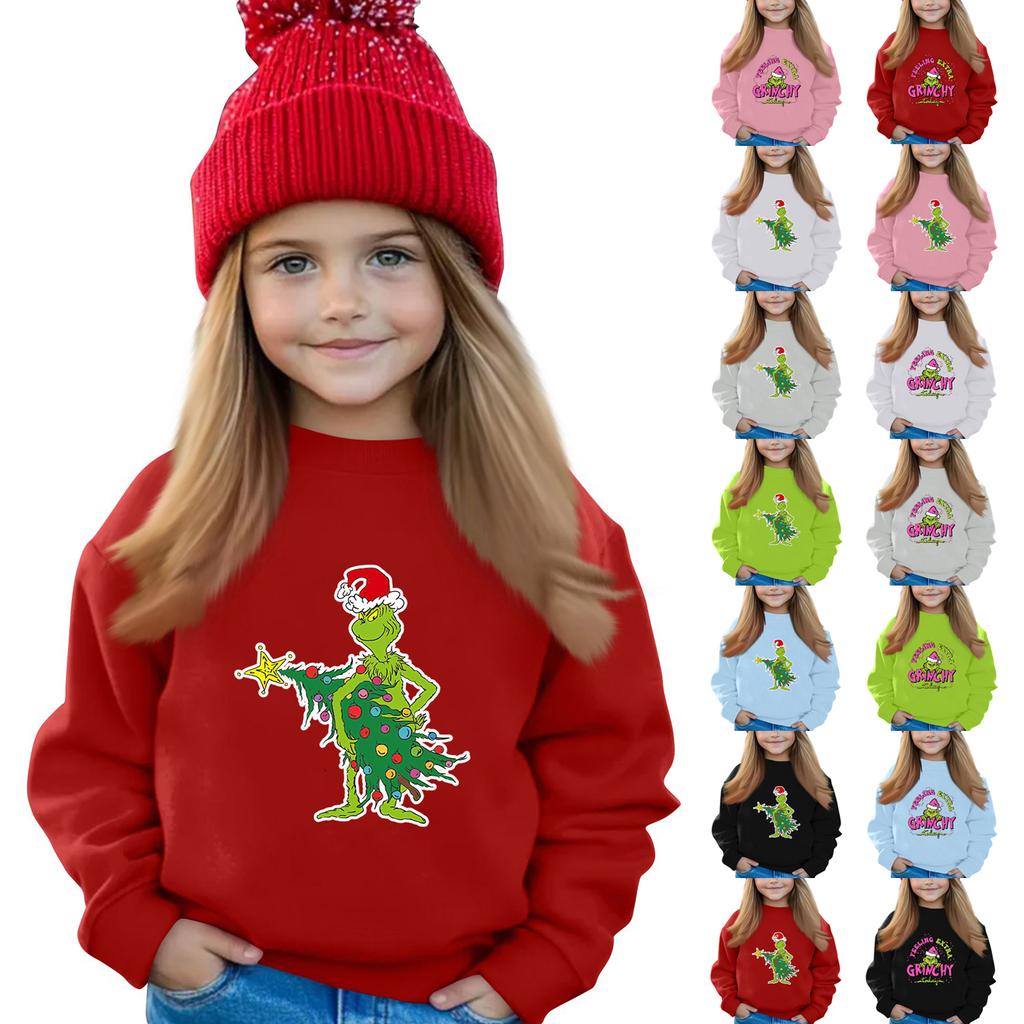 Christmas Day Girls Round Neck Pullovers For Kids Printed Baby Tops