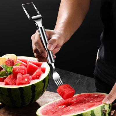 Watermelon Cutter Fork Stainless Steel Fruit Fork Slicer Melon Cube Cutting Tools for Kitchen Camping