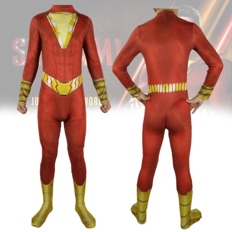 Golden Thunder Shazam Bodysuit Halloween Costume For Kids And Adults