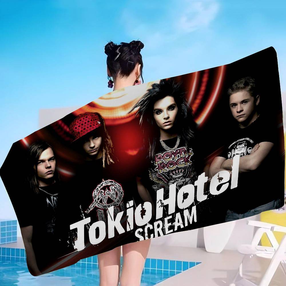 1pc Vintage Rock T-Tokio H-Hotel Microfiber Blanket Quick Drying Beach Towels Oversized Printing Super Absorbent Towel Blanket