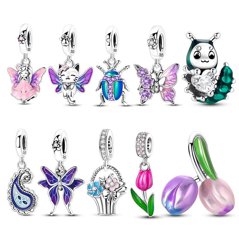 Neu in Charm-Perlen Charms Kupfer Glasierte Tulpen-Perlen Charms Schmetterlinge Charm-Perlen Charms Perlen Charms Kompatibel Mit 3mm Authentischen Armbändern Damen Tun