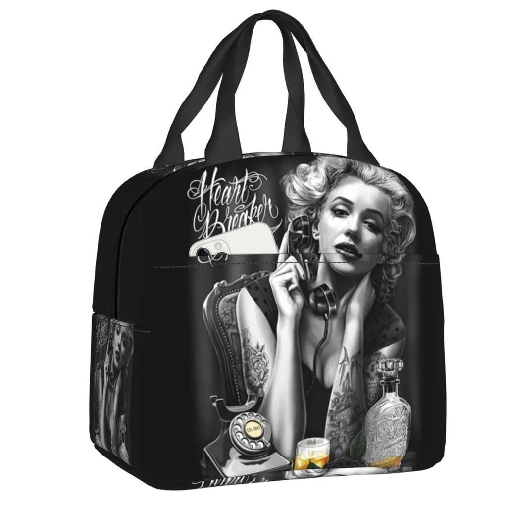 Navy Fade Victorian Lace Skull Resuable Lunch Box Multifunction Mexican Day Of The Dead Thermal Cooler Food Insulated Lunch Bag