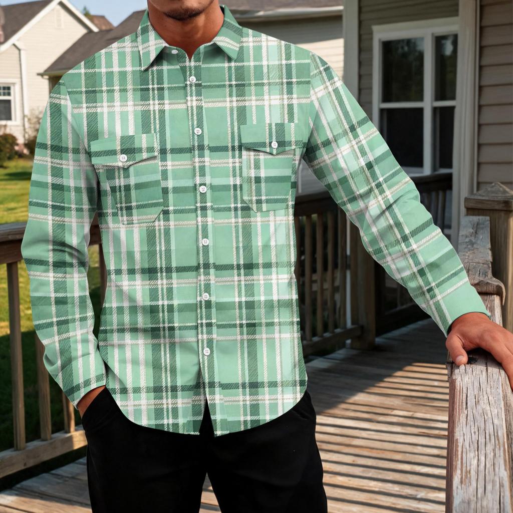 Men's Basic Long Sleeve Shirt with Two Pockets