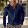 Men's Color Cotton Linen Button Collar Long Sleeve Top Men's Sports Large Size Casual Top