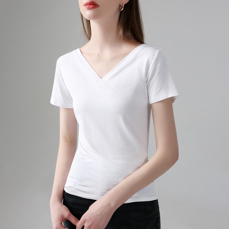 Short-sleeved T-shirt for Women In Summer New European Women's Solid Color T-shirt Temperament Deep V Backless Waist Top