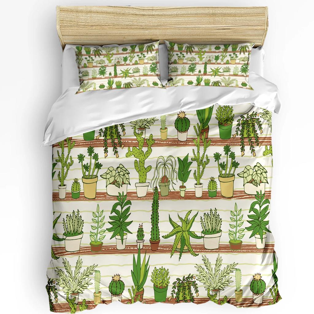 Flowerpot Cactus Flowers Green Leaves Plant Duvet Cover Bed Bedding Set Home Quilt Cover Pillowcases Bedding Set No Sheet