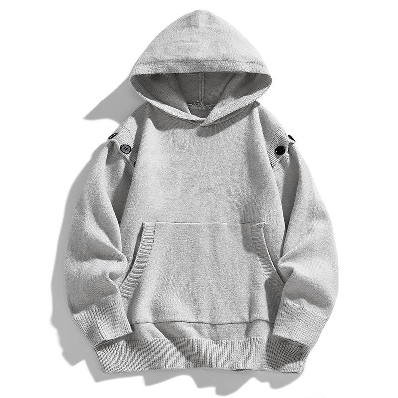 Hooded Sweater Men Buttoned Decorative Sweater Men Multi-button Knitted Sweater Jacket Men New Autumn and Winter Sweater M