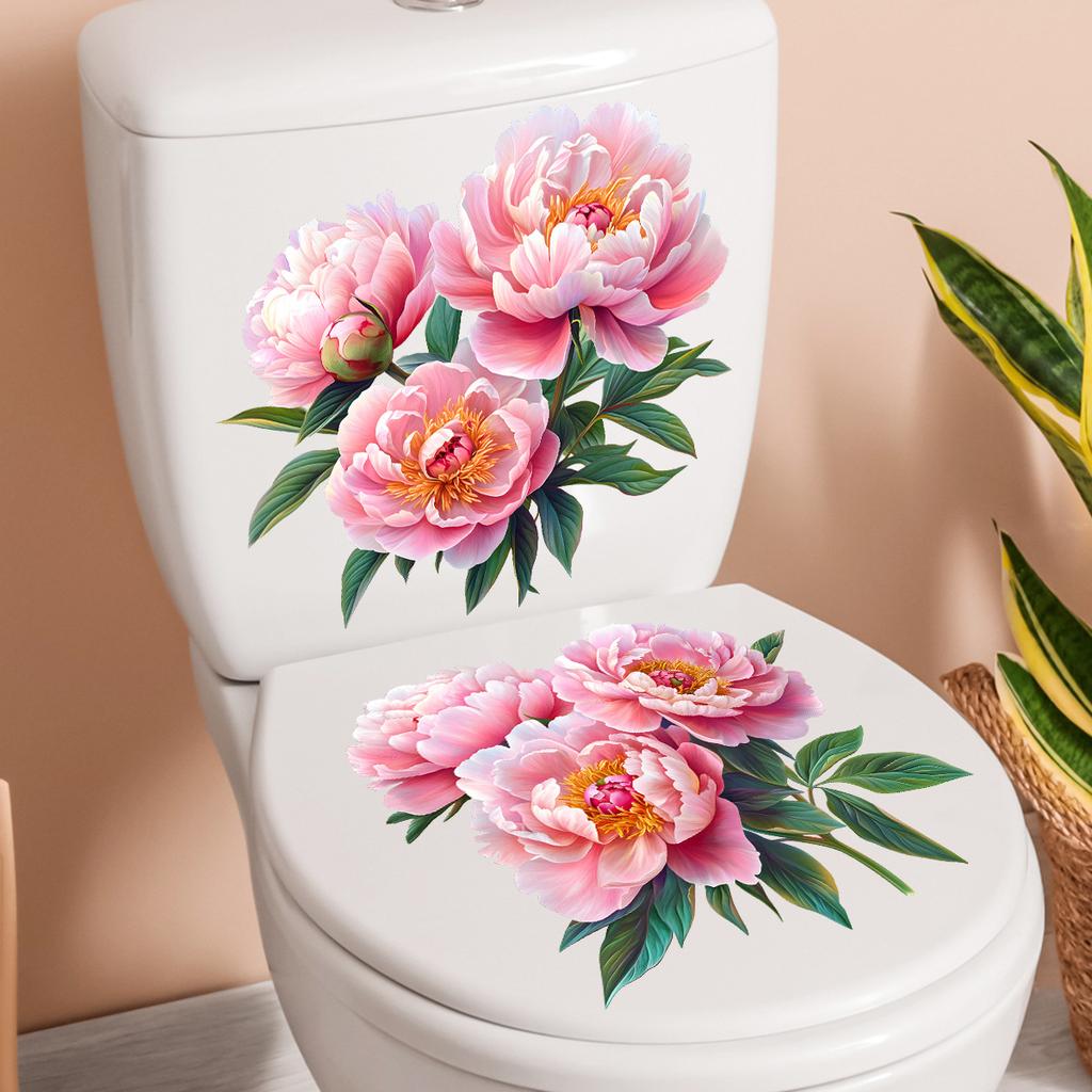 2 Blatt Schöner Goldener Blume Toilettenaufkleber Badezimmer Toilettendeckel Dekorativer Aufkleber Wasserdicht Selbstklebend