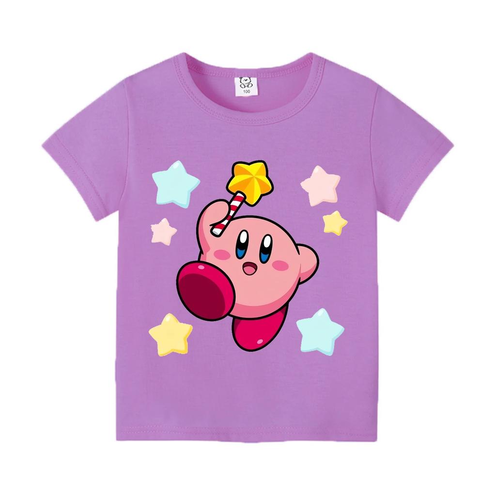 Kirby Neues T-Shirt für Kinder Spielfigur Tee Top Kawaii Anime Kleidung Mode Cartoon Kurzarm Kinder Lockere Kleidung Geschenk