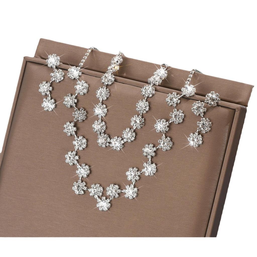 Wedding Bridal Party Ladies Flower Diamond Silver Necklace Earrings Bracelet