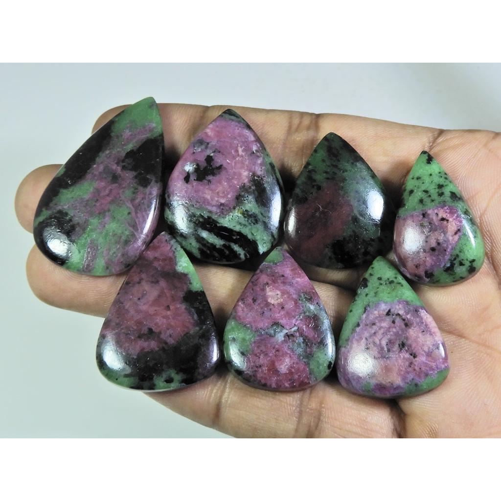 296Cts. Natural Ruby Zoisite Pear Shape Cabochon Loose Gemstone 07 Pcs Lot C-299