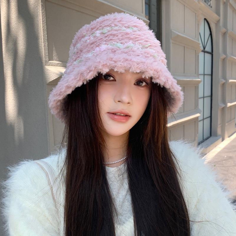 Plush Fisherman Hat for Women In Autumn and Winter Woolen Hat Warm Ear Protection Face Small Big Head Circumference Bucket Hat New