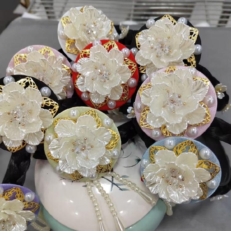 Flower Pearls Korean Hair Hoop Traditional Headband for Stage Shows and Ethnic Festivals Handmade Hair Accessories