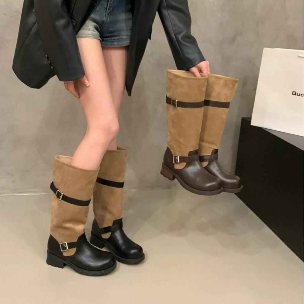 Soft sole fashionable versatile western cowboy pile boots women's new autumn thin tall boots