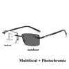 Retro Rimless Progressive Multifocal Reading Glasses Anti-Blue Light Presbyopia Glasses High Definition Night Vision Glasses