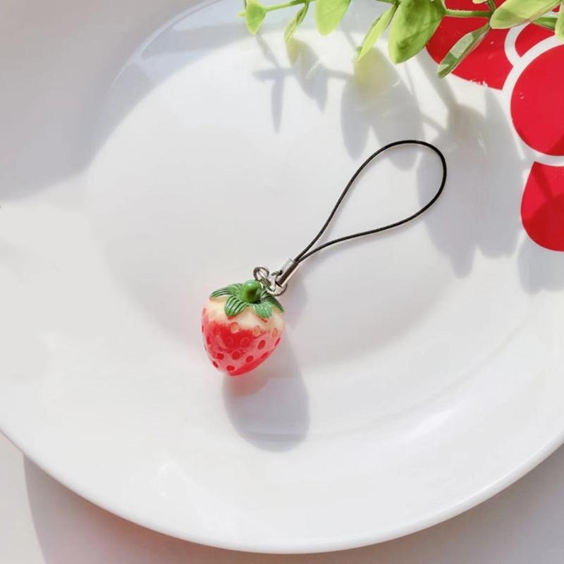 Strawberry Fruit Keychain Cute Tomato Acrylic Keyrings Simulation Food Key Rings