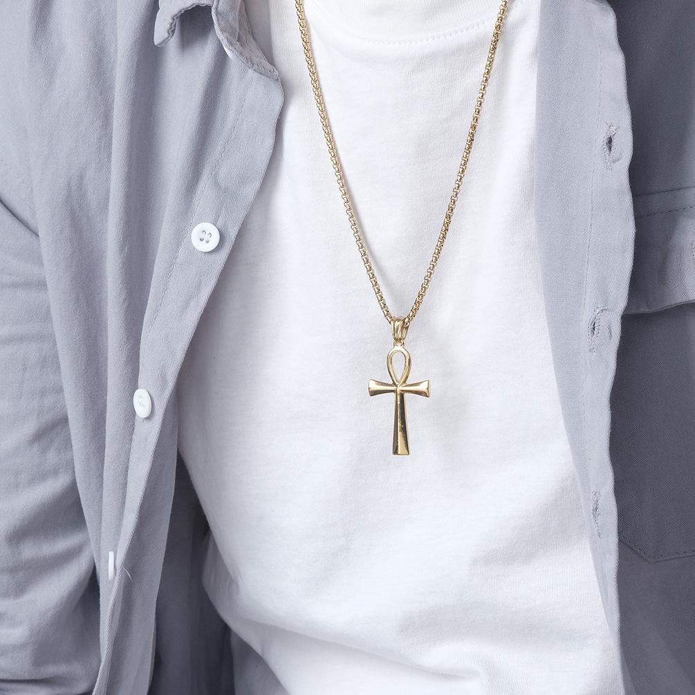 VQYSKO Cross Of Eternal Life Egyptian Ankh Necklace Vampire Stainless Steel Goth Jewelry Loose Charm Findings