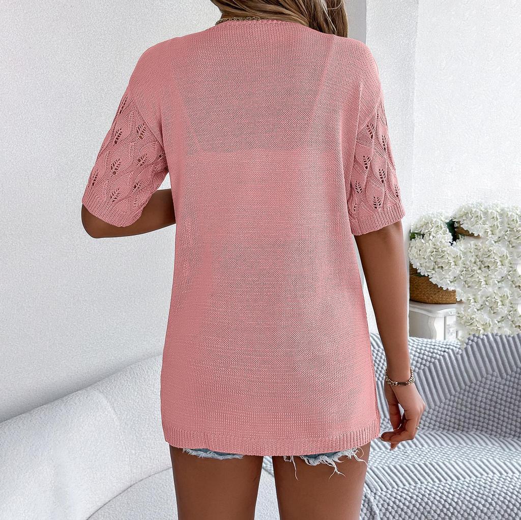 Damen Frühling Sommer Solide Check Pullover Strickjacke Elegante V-Ausschnitt Lose Strickoberteile