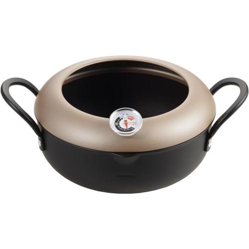 Tamahashi Ageten Tempura Pan with Thermometer, 20cm, AT-20W, Black, Approx. 280 x 215 x 110mm, Depth: 70mm