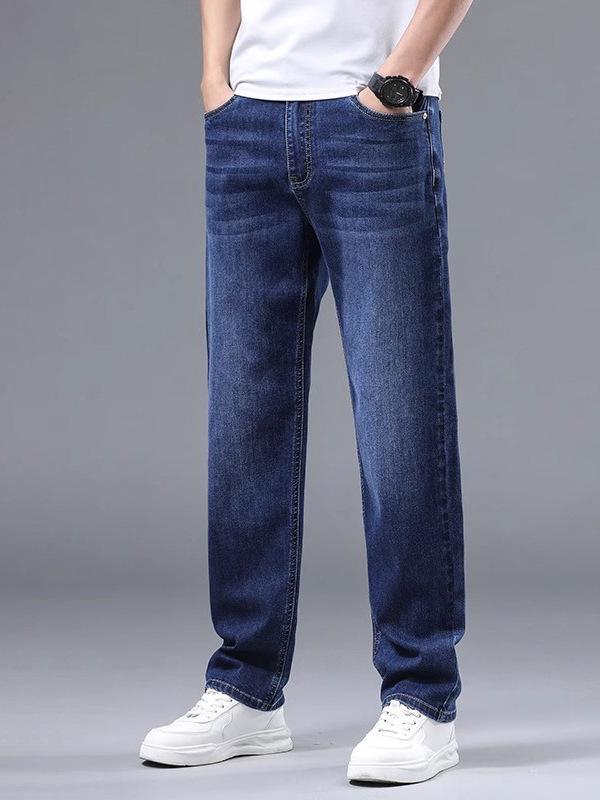 Pánské trendy 2025 jarní/podzimní volné džíny s rovnými nohavicemi - Všestranné ležérní kalhoty ve stylu Hongkongu